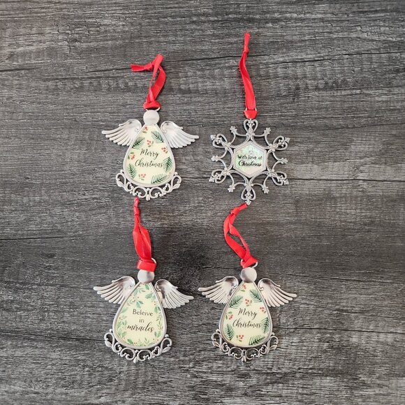 Hanging Christmas Ornaments Angel with Wings and Snowflake Set of 4 - Picture 1 of 10